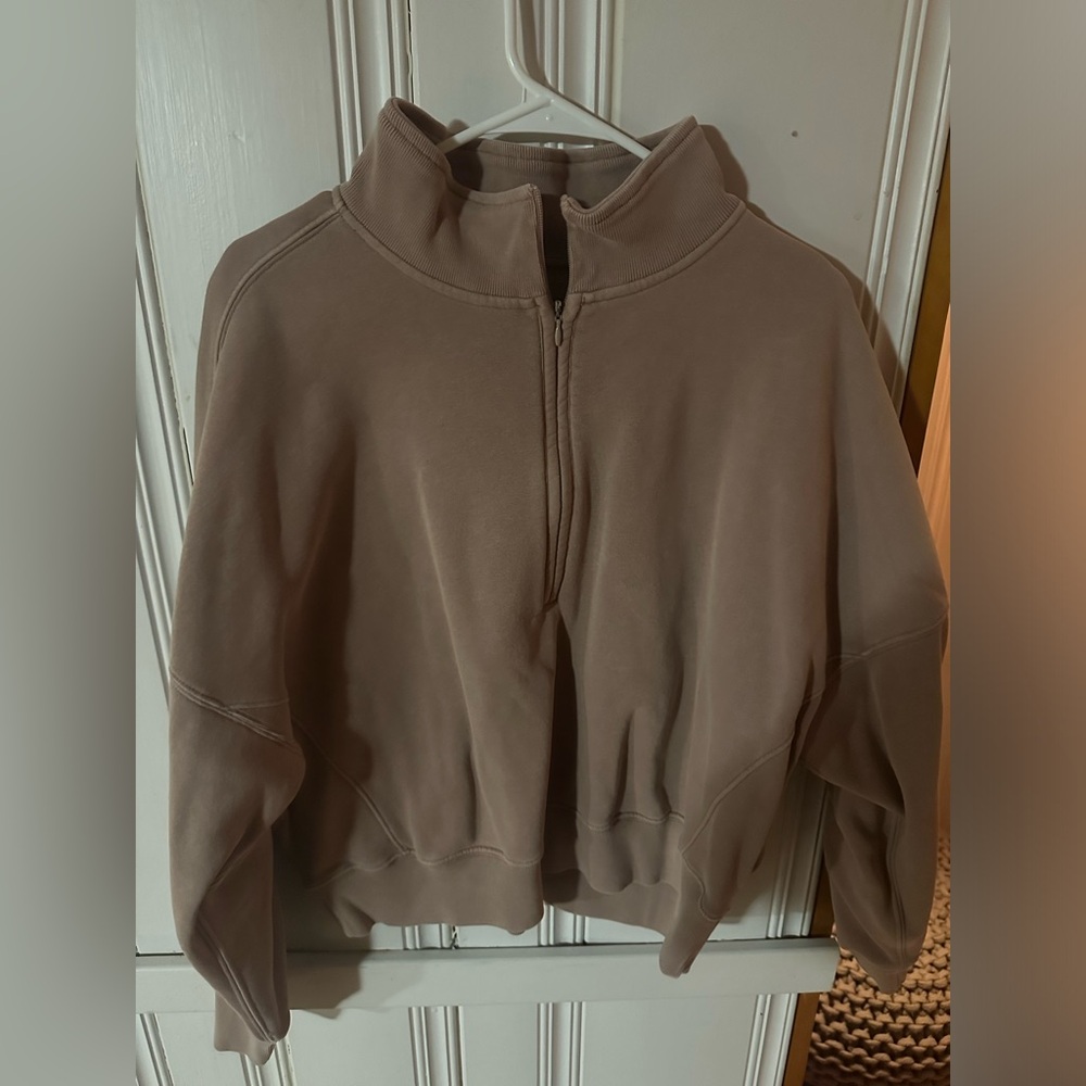 Mauve/ Tan Cropped Quarter Zip Abercrombie Top